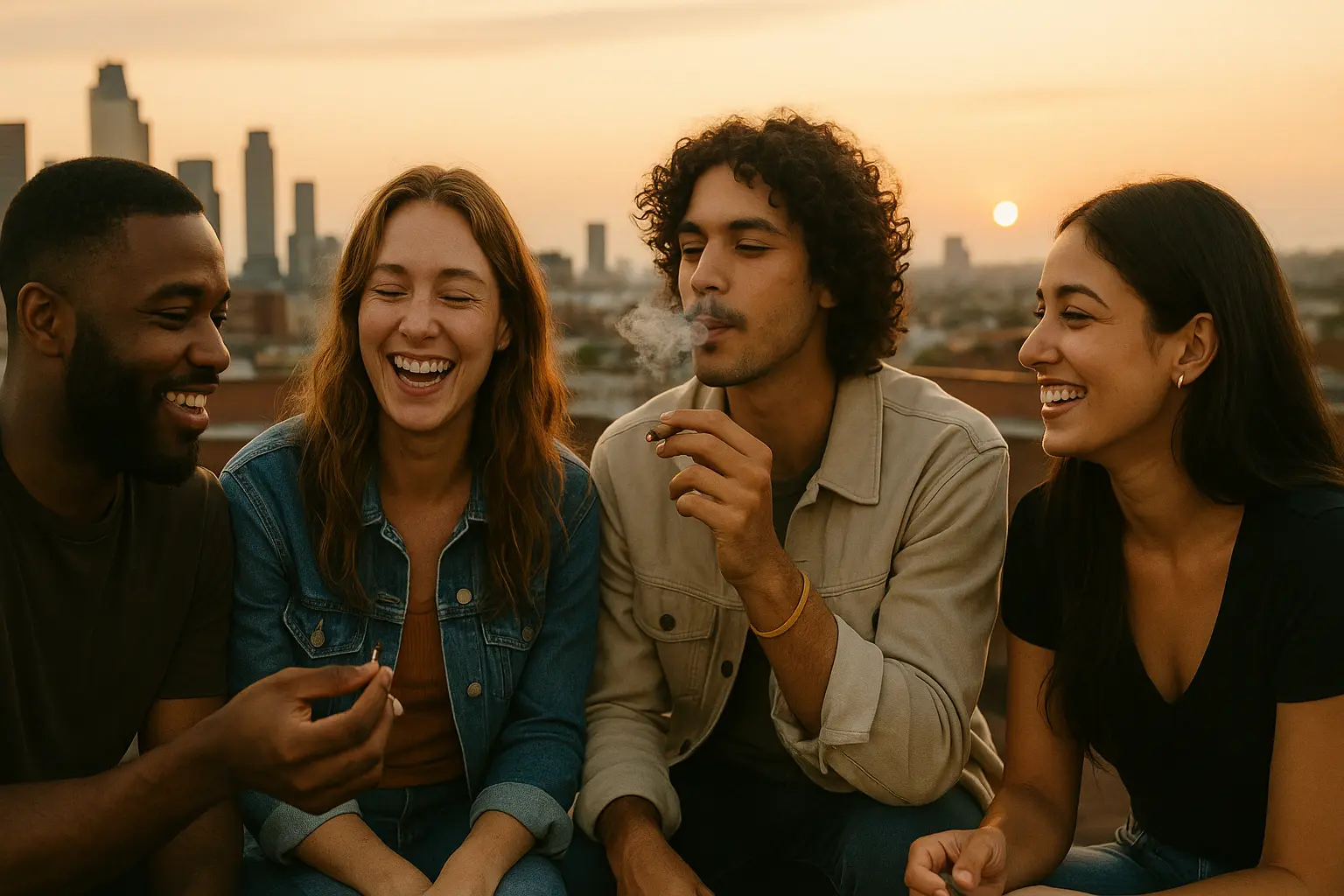 4 friend outside smoking a preroll