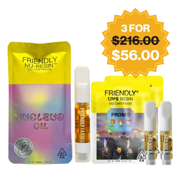 FRIENDLY<br> 1G NUCLEUS + .5G LIVE RESIN<br> CARTRIDGES